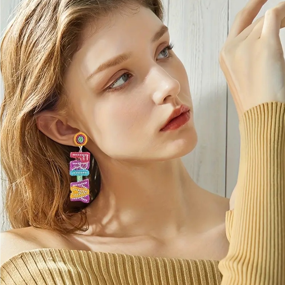 Fri-Yay Beaded Earrings - Picture 3 of 4